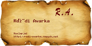 Rádi Avarka névjegykártya